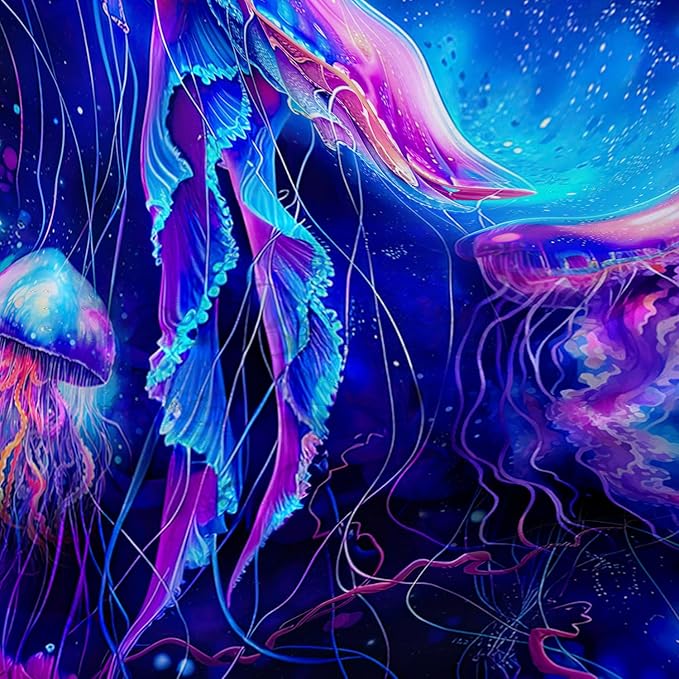 AILONEN Jellyfish Shower Curtain,Cartoon Magic Jellyfish Waterproof Fabric Shower Curtain Set for Bathroom,Boho Style Starry Night Coral Bath Curtain with Hooks for Kids Girls, 60" W*72" H