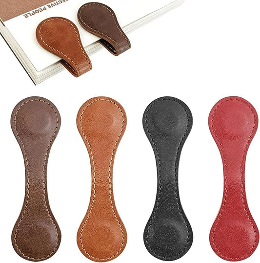 Magnetic Bookmark, 4Pcs Personalized Leather Retro Bookmark Magnetic Page Markers for Book Lovers, Readers, Kids