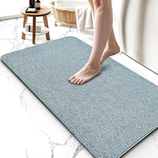 Upgraded Thin Bathroom Rugs, Bath Mat Super Absorbent, Bath Rugs Rubber Backing Non-Slip, Quick Dry Machine Washable, Cozy Cloth Bathroom Mat fit Under Door/Sink/ Bathtub/Shower/Kids 24''x36''-Blue