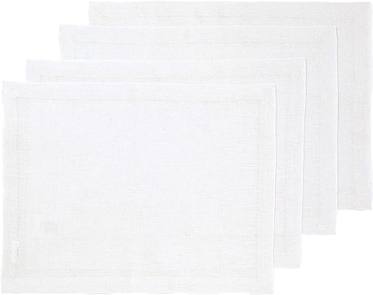 Solino Home Linen White Placemats Set of 4-100% Pure Linen Placemats 14 x 19 Inch for Summer - Fete