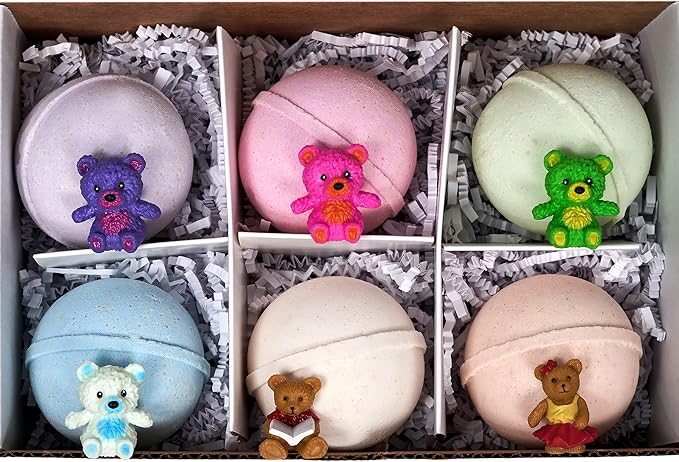 Bath Bomb Fizzies with Surprise: 6 Bear Family Toys Inside Bath Bombs, Huge Balls (5 oz) Safe, Great for Bubble Baths, Perfect for Little Girls and Boys (6 Count) Pack of 1
