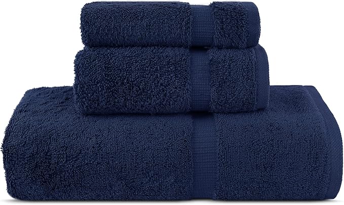 Chakir Turkish Linens | Hotel & Spa Quality 100% Cotton Premium Turkish Towels | Soft & Absorbent (Personalized 3-Piece Towel Set, Navy)