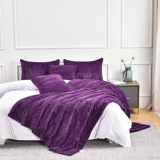 YUSOKI Luxury Faux Fur Twin XL Blanket for Twin XL Bed 2 Layers,5.2lb,All Ages,Home Decoration Without Pillows(Purple,63"x90")
