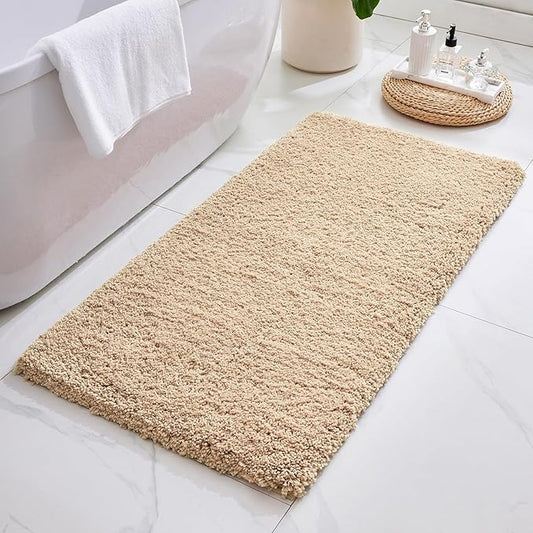 ILANGO Beige Bathroom Rugs 60" × 24" Non Slip & Super Absorbent Extra Thick Soft, Washable Bath Carpet Runner for Floor, Microfiber Plush Shaggy Bath Mats with Rubber for Bedroom Bathtub Shower Room