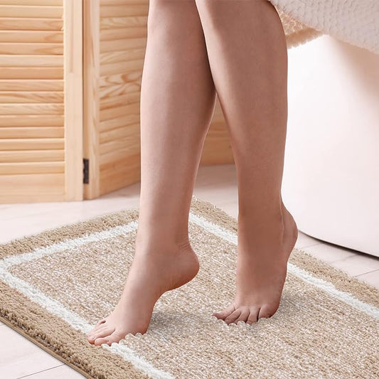 CozeCube Bath mats for Bathroom Non Slip, Fluffy Shaggy Bath Rugs for Bathroom Washable, Extra Soft and Absorbent Microfiber Bath Rugs for Shower Sink, Kitchen Sink, Beige, 32" x 20"