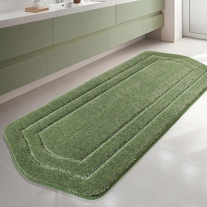 COSY HOMEER Bathroom Rugs Mat 24”x70” Absorbent Non-Slip Bath Mat, Plush Shaggy Bathroom Runner, Machine Washable Large Soft Bath Mats for Bath Floor,Tub and Shower,Green