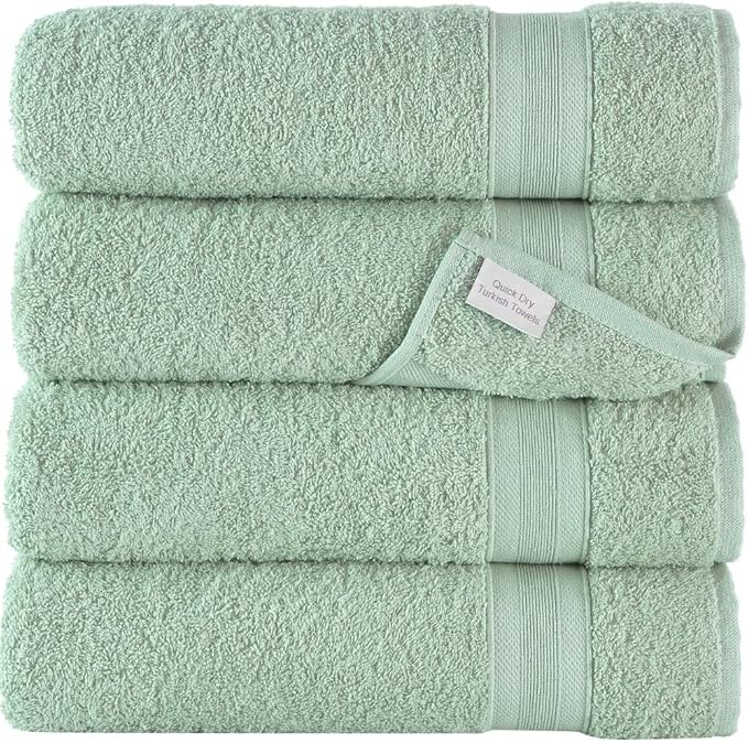 Quick-Dry, Soft & High Absorbent Bath Towels 27"x54" Cotton Turkish Bath Towel Set of 4 | Daily Use 100% Cotton Towels for Bathroom, Gym & More | Bathroom Towels Set (4 Pcs, Green)