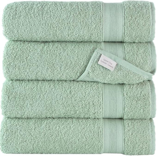 Quick-Dry, Soft & High Absorbent Bath Towels 27"x54" Cotton Turkish Bath Towel Set of 4 | Daily Use 100% Cotton Towels for Bathroom, Gym & More | Bathroom Towels Set (4 Pcs, Green)