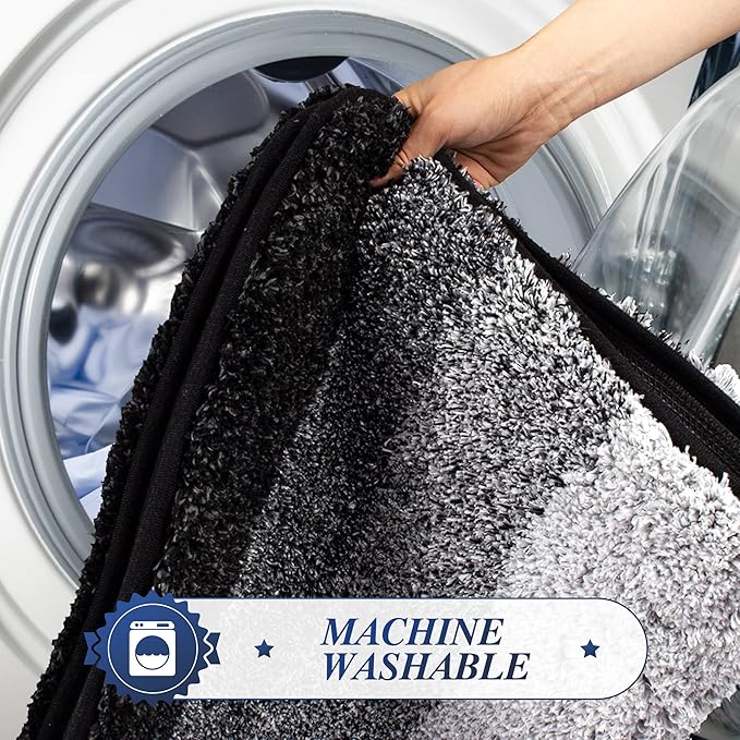 Walensee Bath Rug for Bathroom Non Slip Mat (20 x 32, Ombre Black) Water Absorbent Soft Microfiber Shaggy Bathroom Rug Machine Washable Bath Mat Thick Plush Shower Mat