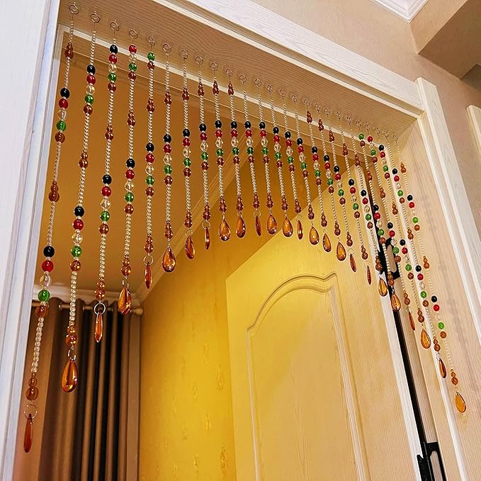Hanging Glass Door Beads Beaded Curtains Valance Self-Adhesive for Doorways Crystals Stran Arched Windows, Clear Crystal Room Bead Partition Curtain Door Frame Beads for Doorways Closets 5