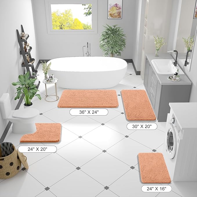 OLANLY Bathroom Rugs 30x20, Extra Soft Absorbent Chenille Bath Rugs, Rubber Backing Quick Dry, Machine Washable Bath Mats for Bathroom Floor, Tub and Shower, Home Decor Accessories, Peach