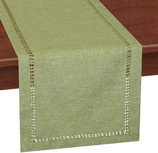 Grelucgo Handcrafted Solid Color Dining Table Runner, Double-Hemstitched (Sage Green, 14 x 90)