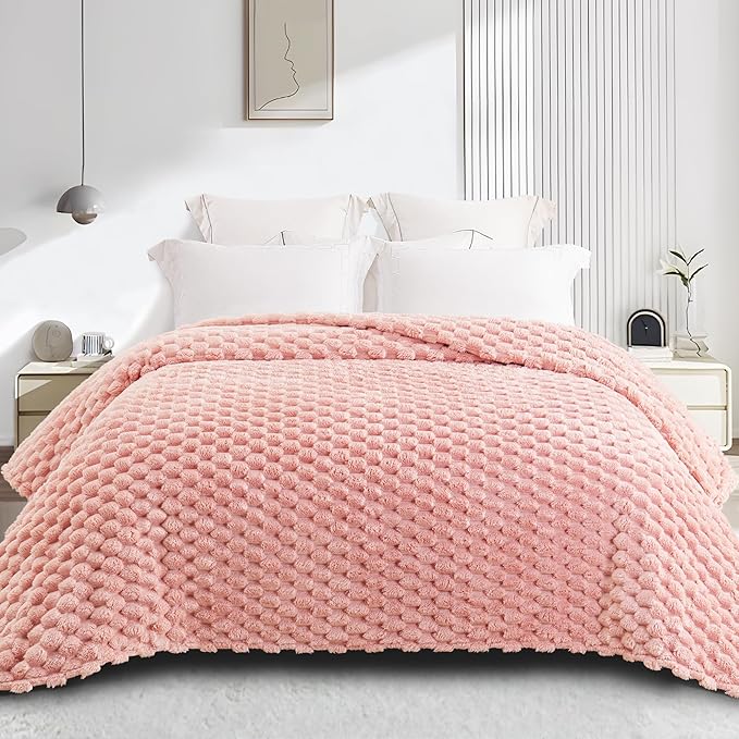 Whale Flotilla King Size Blanket for Bed with Jacquard Pattern, Fuzzy Soft Cozy Exquisite Blankets for All Season, Warm and Fluffy, 90x104 Inch, Pink