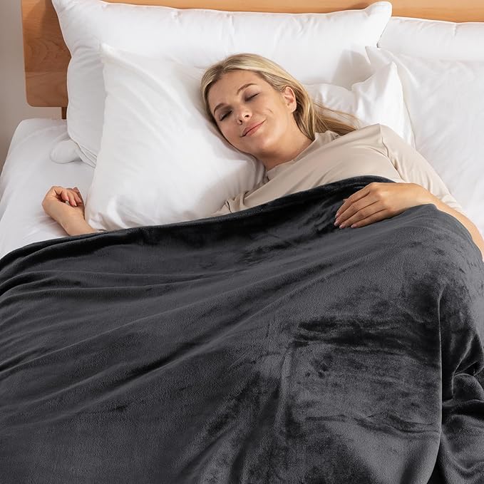 Exclusivo Mezcla Fleece Blanket Twin Size for Bed, Super Soft and Warm, All Season Use, Cozy, Plush, Lightweight, 60x80 Inches Dark Grey