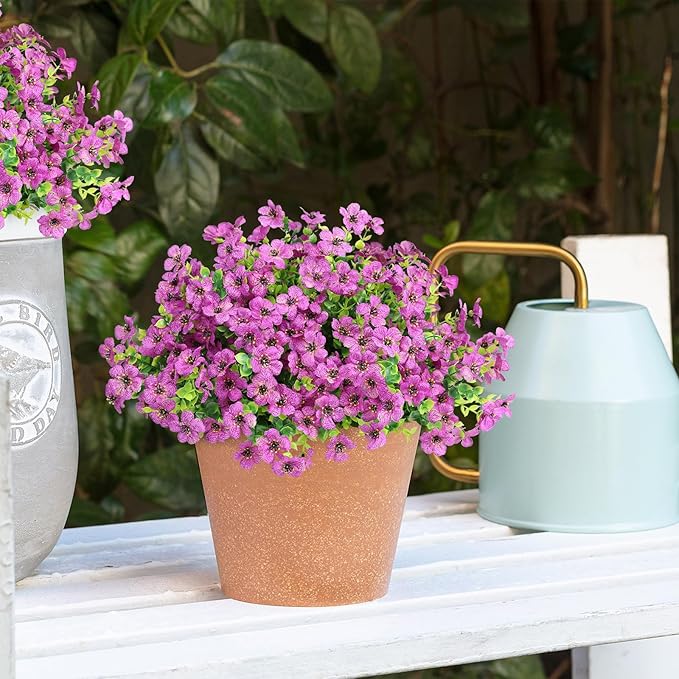 Artificial Flowers Outdoor Faux Plants UV Resistant 12 Bundles Fake Patio Flowers Plastic Greenery Plnats Outside Bulk for Spring Garden Hanging Planter Home Vase Decor, Purple