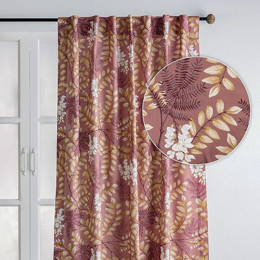 Maison d' Hermine Curtains for Living Room 100% Cotton 108 inch Length One Panel Light Filtering Curtains for Bedroom Windows with Rod and Loop Pockets Drapes (Feuillage Cameo Brown, 50" W x 108" L)