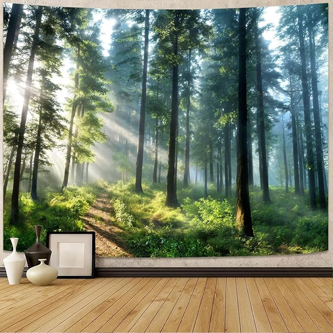 Lunerfex Tyndall Effect Forest Tapestry - Sunlight Streaming Through Trees Wall Hanging for Bedroom and Living Room Decor - Nature Tree2 7090 Inches