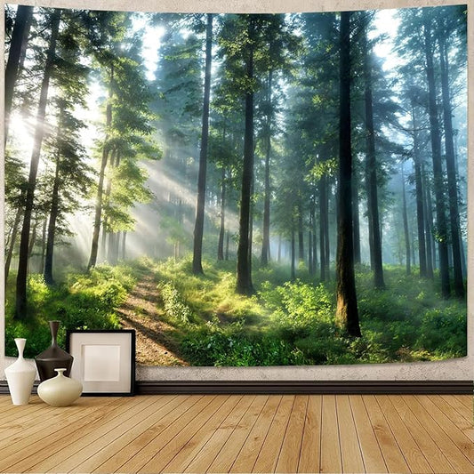 Lunerfex Tyndall Effect Forest Tapestry - Sunlight Streaming Through Trees Wall Hanging for Bedroom and Living Room Decor - Nature Tree2 7090 Inches