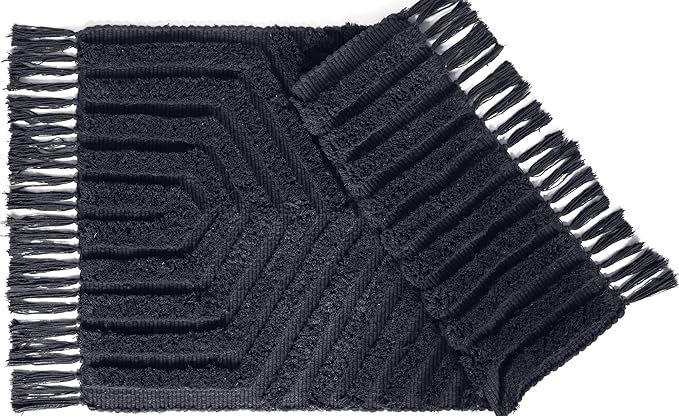 Boho Bathroom Rug 2' x 3', Washable Hand-Woven Tufted Cotton Rug with Tassels for Entryway 24x36 inch, Foyer, Bedroom, or Kitchen - Dark Grey