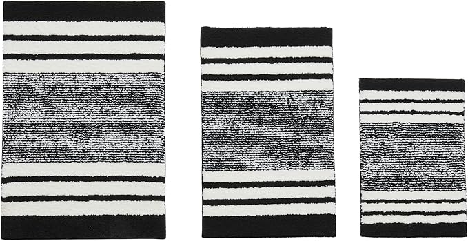 CozeCube Black Striped Bath mats for Bathroom Non Slip, Fluffy Absorbent Microfiber Bath mat Washable, Aesthetic Bathroom Rugs, Cute Bath mat for Sink, 23.6" x 16"