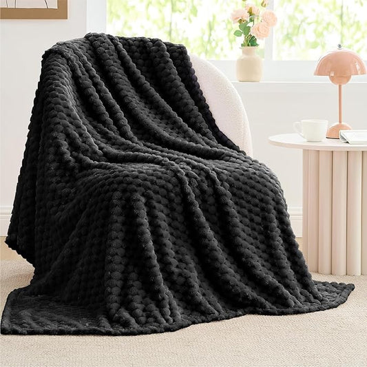 BEDELITE Fleece Blanket Twin Size for Bed Couch, 3D Jacquard Decorative Black Throw, Soft and Cozy Warm Plush Fuzzy Blanket All Seasons Suitable, 60x80Inches