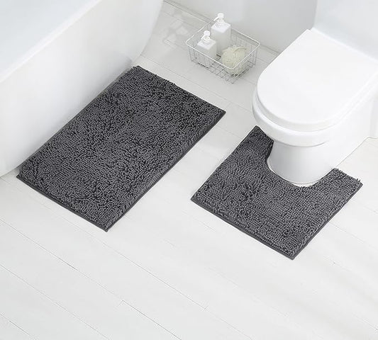 ZiYiJuan Bathroom Rugs, Super Absorbent Luxury Shaggy Chenille Bath Dark Gray 20x20_20x32