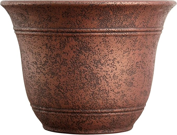 The HC Companies Sierra Round Self-Watering Pot - Lightweight Plastic Planter for Herbs & More - Durable Plant Pots for Indoor Plants & Outdoor Plants (16” Rustic Redstone, Pack of 1)