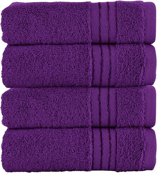 Elegant Comfort Premium Turkish Cotton 4 Pack Hand Towel Set - 16 x 28 inch, Luxurious Hotel Spa Quality 100% Turkish Cotton 4PC Hand Towel Set - Highly Absorbent - Soft Bathroom Towels, Purple