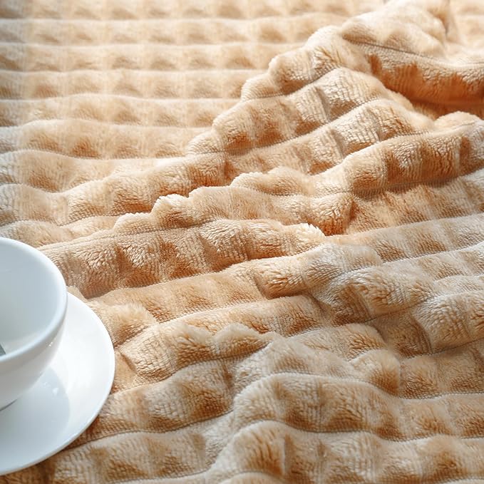 HOMRITAR Baby Blanket for Boys 3D Square Grid Design Super Soft Fuzzy Cozy Warm Toddler Blanket Plush Fluffy Receiving Blankets for Newborn Infant Nursery or Stroller Tan 30 x 40 Inch