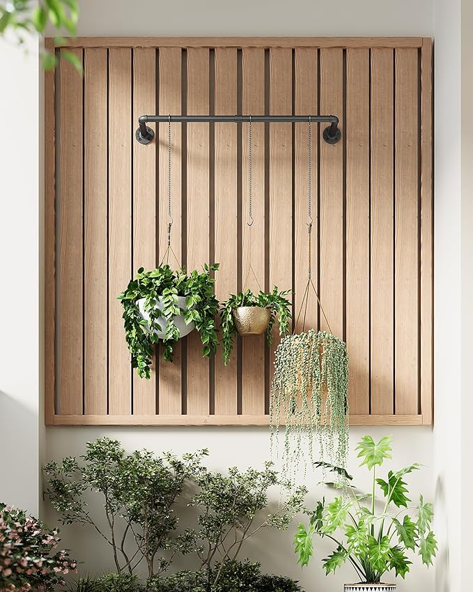 Plant Hanger Indoor, Hanging Planters Rod for Indoor Plants with 3 Hanging Chains, Wall Plant Hanging Rod for Window Ceiling, 38.2 Inch, Metal/Black, Pots Not Included