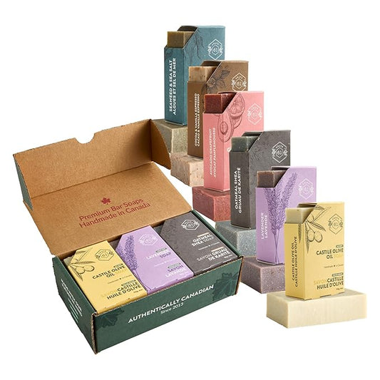 Handmade in Canada, Plant Based Cold Process Natural Bar Soap, With Premium Essential Oils, Pack of 6 (Dry Skin)