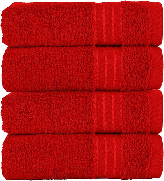 Elegant Comfort Premium Turkish Cotton 4 Pack Hand Towel Set - 16 x 28 inch, Luxurious Hotel Spa Quality 100% Turkish Cotton 4PC Hand Towel Set - Highly Absorbent - Soft Bathroom Towels, Red
