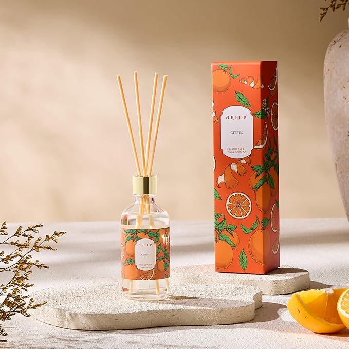 Airkeep Reed Diffuser Oil Set with Reed Sticks,Citrus Aromatherapy Oil Scent Diffuser for Home Office Bathroom Decoration Perfume and Gifts 3.38oz/100ml