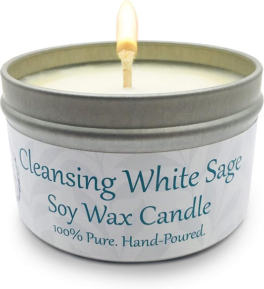 White Sage Candle for Home Cleansing - 6oz of Natural Soy Wax and Sage Essential Oil - Strong Scented Candle, Non Toxic - Aromatherapy, Manifestation, Relaxation Gifts - Alternative Imagination
