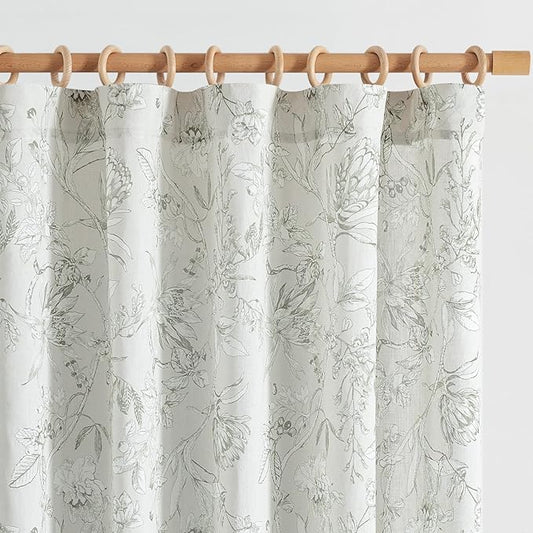 jinchan Floral Curtains 96 Inches Long Charcoal Grey Flower Linen Farmhouse Curtain for Living Room French Country Vintage Curtain Rod Pocket Curtains Set 2 Panels Gray Floral Printed