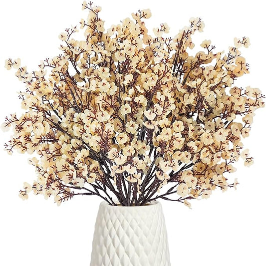 Uieke 15 Pcs Artificial Flowers Baby Breath Faux Champagne Artificial Gypsophila Bouquet Fake Silk Flowers Real Touch for Home Office Kitchen Wedding Wall DIY Room Farmhouse Décor