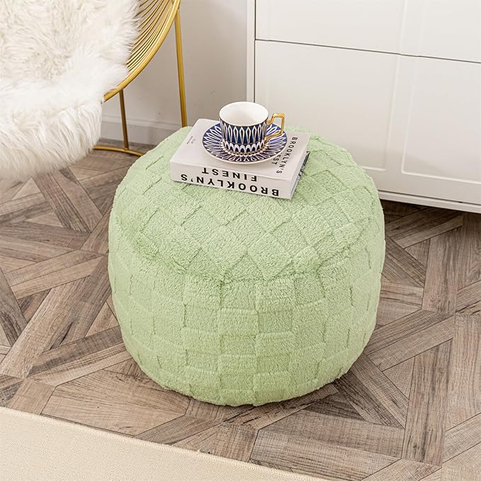 Round Pouf Ottoman 20x 20x 14 Inches Boho Poof Home Decor Floor Pouffe Ottoman Foot Rest for Couch Sofa Bean Bag Chairs Living Room Bedroom Grass Green