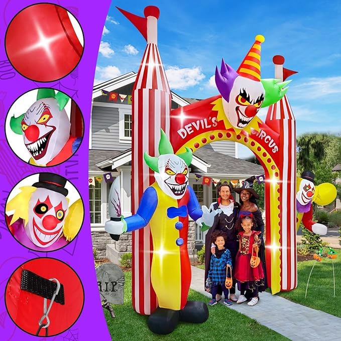 Kalolary 12 FT Halloween Inflatables Clown Archway Outdoor Decorations, Giant Clown Arch Blow Up Yard Decorations Scary Inflatable with Build-in Lights for Yard Garden Lawn Indoor Outdoor Decor