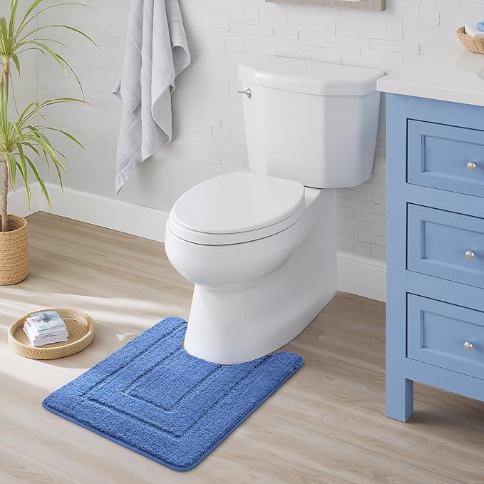 GRANNY SAYS Bathroom Toilet Rugs U Shaped, Bath Mats for Bathroom, Bath Rugs Non Slip Washable, Absorbent Microfiber Toilet Mat, Soft Plush Shaggy Bath Carpet, 20" x 24", Blue