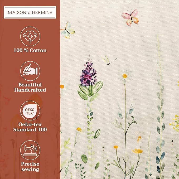 Maison d' Hermine Placemats Set of 4 100% Cotton Washable Cloth Place Mats, Reusable Table Mats for Kitchen Dining Decoration, Party, Wedding, Restaurant Spring/Summer (Botanical Fresh, 13" x 19")