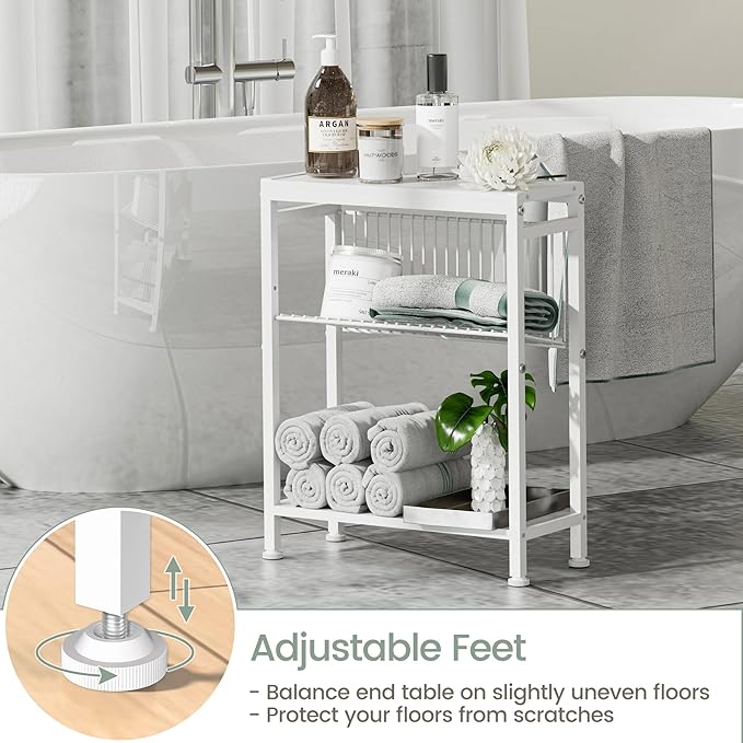 End Table Set of 2 for Small Space, 3-Tier Narrow Side Table with Magazine Holder,Small Nightstand, Skinny Snack Couch Table in Living Room, Bedroom Study and Balcony (White)
