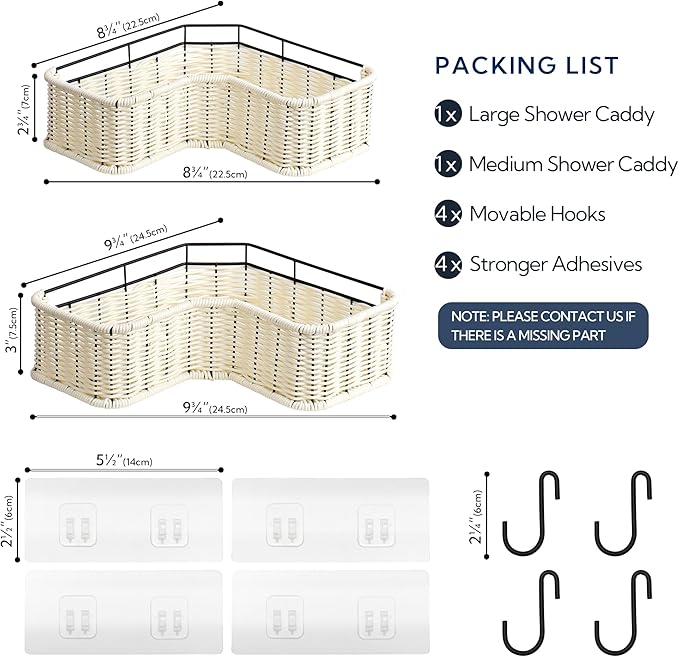 GRANNY SAYS Shower Caddy, Corner Shower Organizer, 2 Pack Rust-Proof Wicker Shelves for Bathroom, White
