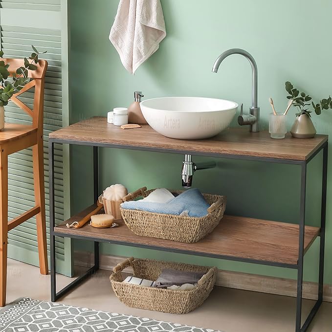 Artera Shallow Wicker Storage Basket - Medium Woven Seagrass Baskets with Wooden Handles for Bathroom, Kitchen Pantry Organizing, Perfect as Drawers, 15" x 10.6" x 5,3" (2, M)