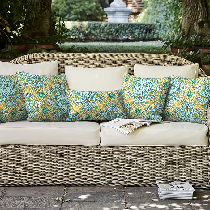 LVTXIII Outdoor Throw Pillow Covers Waterproof Tropic Accent Pillow Cases Fluffy Outdoor Cushion Covers for Garden and Patio Furniture Decoration, 16x16, 2 Pack, Damask Green