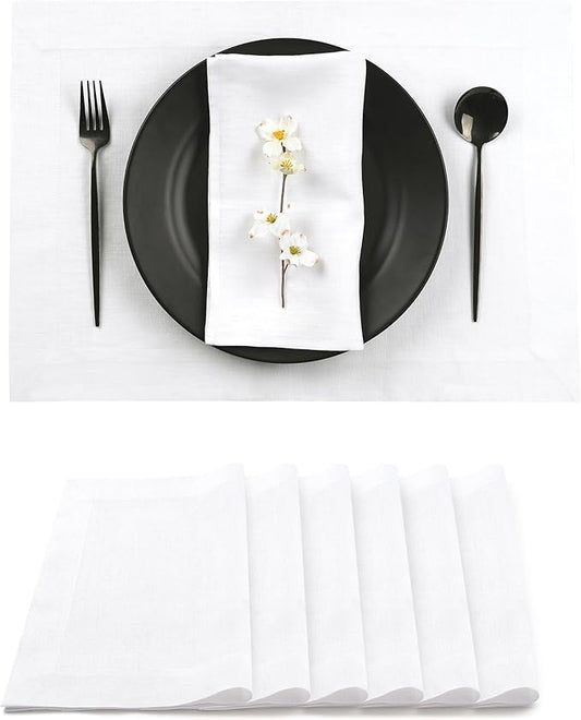 D'Moksha Homes Linen White Placemats Set of 6-100% Pure Linen Placemats 14 x 19 Inch for Summer - Handcrafted and Machine Washable