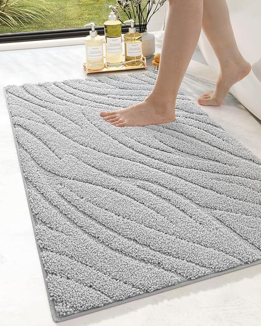 DEXI Bathroom Rugs 17x30, Extra Soft Absorbent Bath Mat, Non Slip Bathmat for Bathroom Floor, Machine Washable Rugs for Shower Floor, Light Grey
