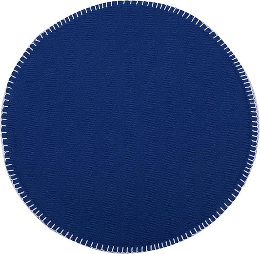 Urban Villa Round Placemats with Embroidery Stitches Blue Color with White Stitches 100% Cotton Fused Place Mats 16'' Round Over Sized Set of 6 Tablemats for Family Dinners Wedding Parties Tablemats