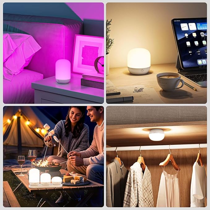 SUNMORY Rechargeable Night Light, Table Lamp for Bedroom, Dimmable Bedside Lamp with Magnetic Charging Station, Small Nightstand Lamp, LED Night Lights with 12 RGB Colors, Timer & Remote Control