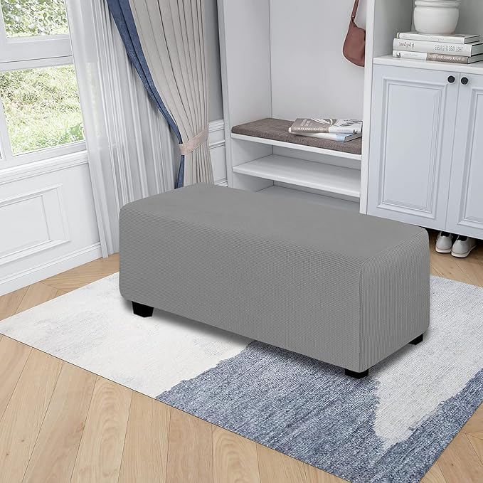 Easy-Going Stretch Ottoman Cover Folding Storage Stool Furniture Protector Soft Rectangle slipcover with Elastic Bottom (Ottoman X-Large,Light Grey)