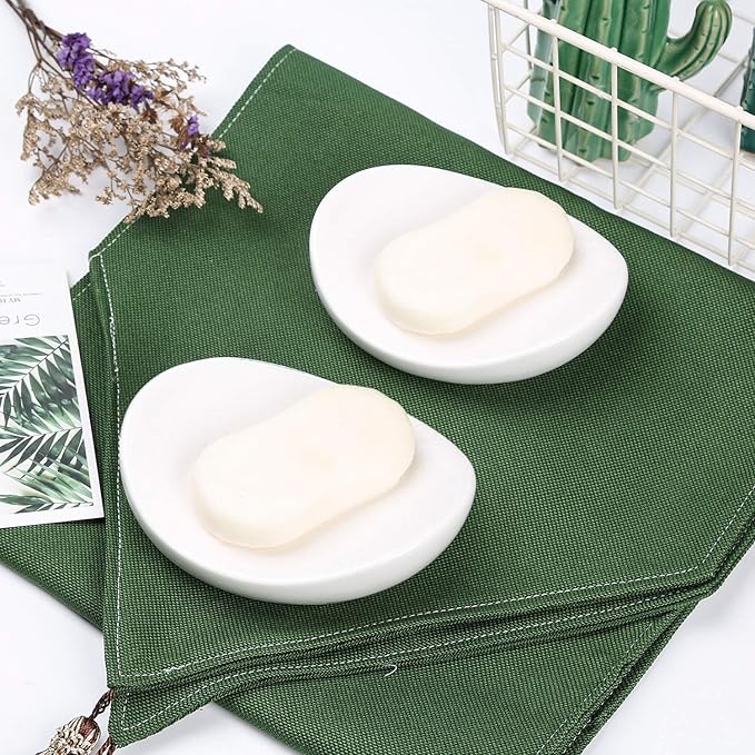 Ceramic Soap Dish Holder Set of 2, for Bathroom,Tub and Kitchen Sink（White 2）